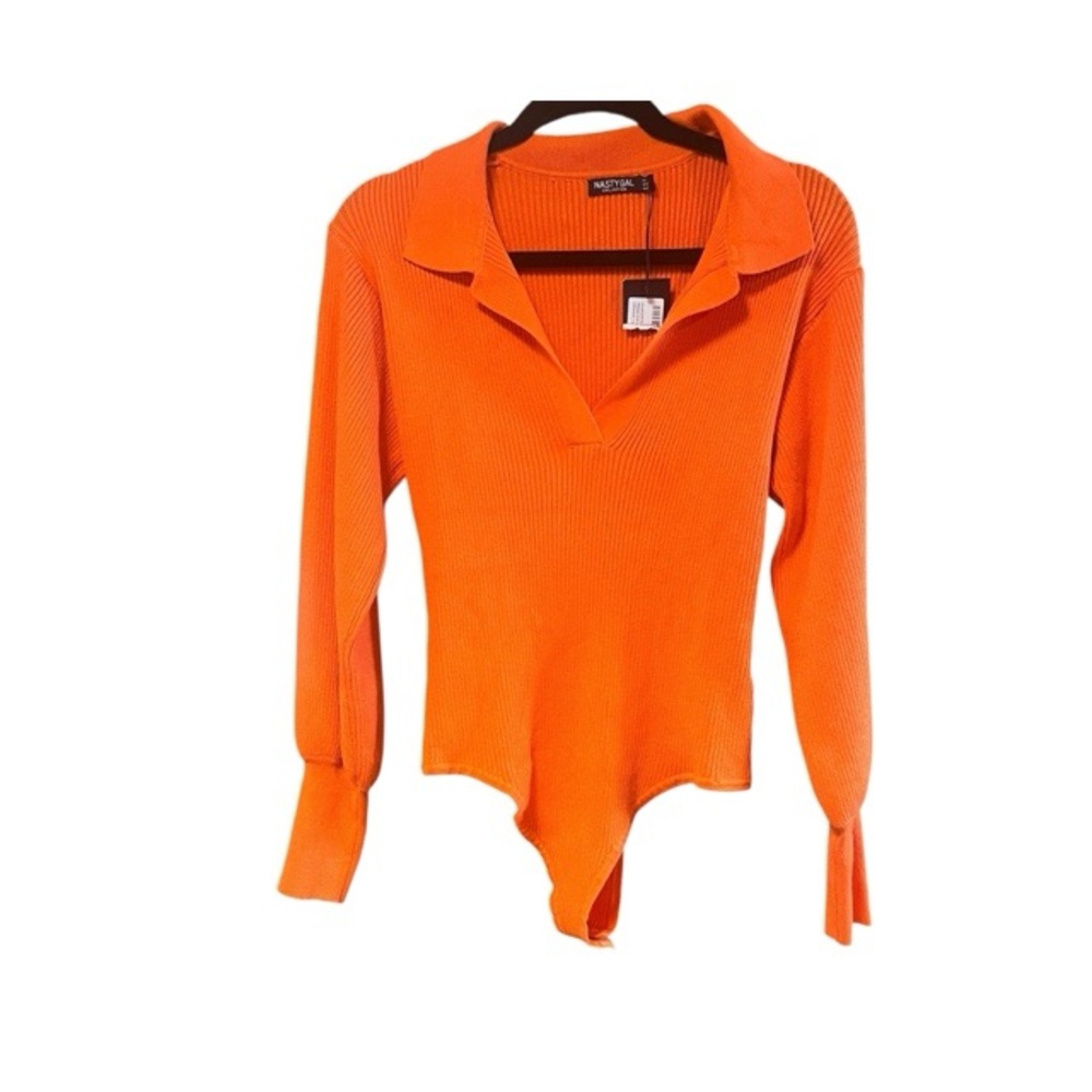 Nasty Gal Ribbed Knit Orange Long Sleeve Bodysuit NWT